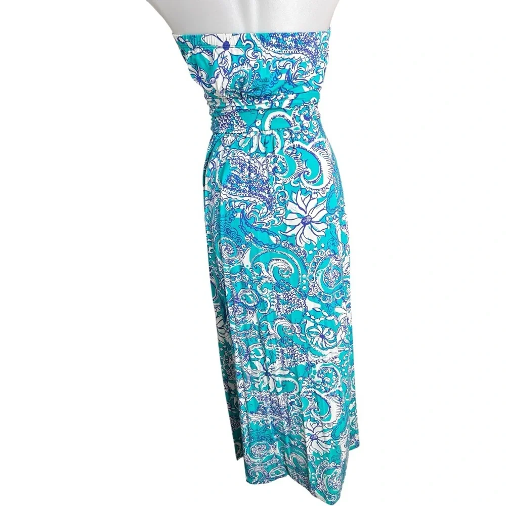 Lilly Pulitzer Holbrook Maxi Dress Sea Foam Blue Paisley Strapless Size S - Picture 13 of 15